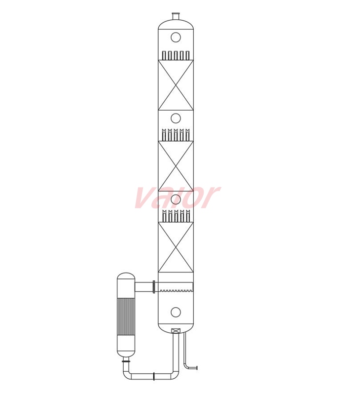 Industrial line drawing of crude separation tower for material pretreatment.
