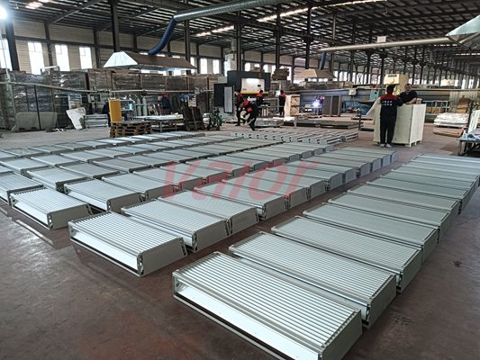 Dozens of framed vane pack demisters are ready for package.