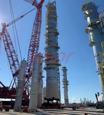 An industrial packed tower designed to remove contaminants from a gas stream for environmental compliance.
