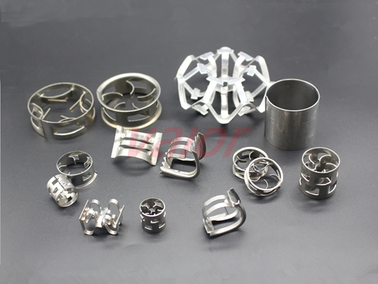 Various types of metal random packing in the photo.
